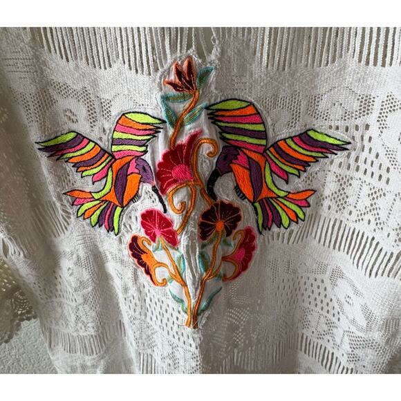 Women's M Iconique Italy Crochet Lace Swim Cover Up Embroidered Birds Cotton - Picture 5 of 5